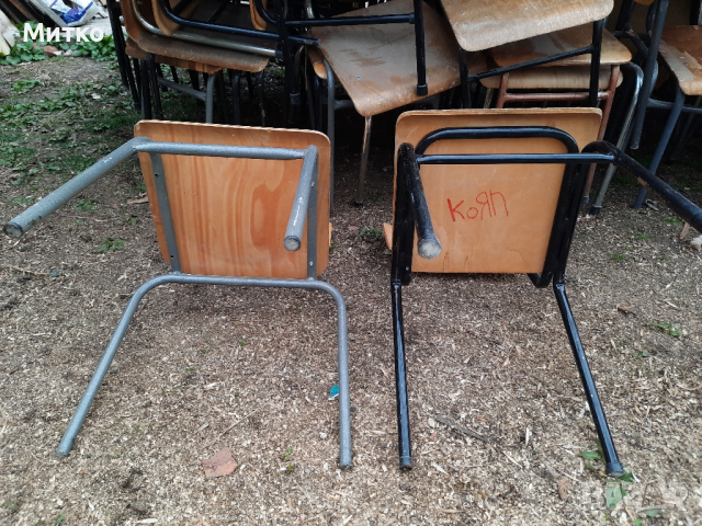Тръбни желязни столове с дървени седалки и облегалки , снимка 4 - Столове - 44516933