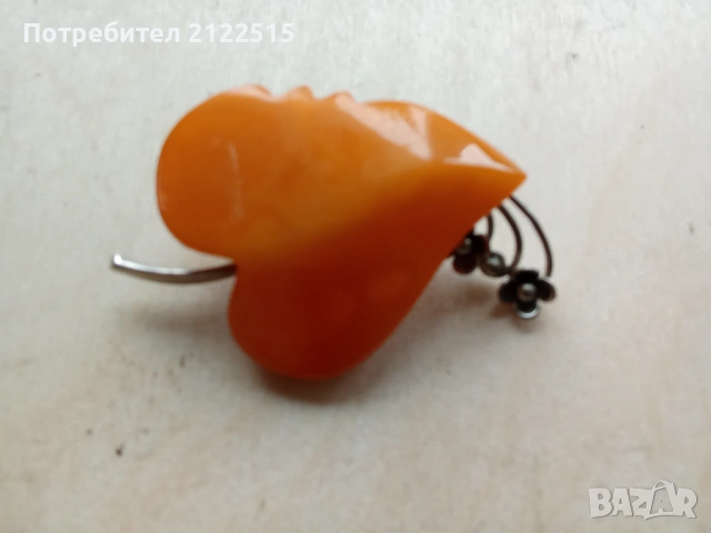 Стара руска кехлибар брошка, снимка 3 - Антикварни и старинни предмети - 54066288