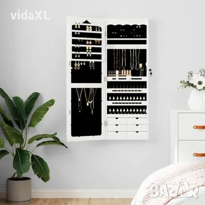 vidaXL Огледален шкаф за бижута, стенен монтаж, бял, 37,5x10x106 см(SKU:353226), снимка 2 - Огледала - 48914241