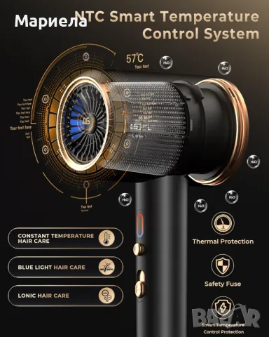Мощен Сешоар 2400W / 60000 RPM / Компактен Сешоар