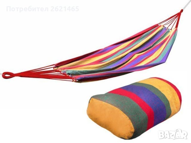 Цветен хамак памучно платно с чанта/Многоцветно райе, снимка 3 - Къмпинг мебели - 42449728