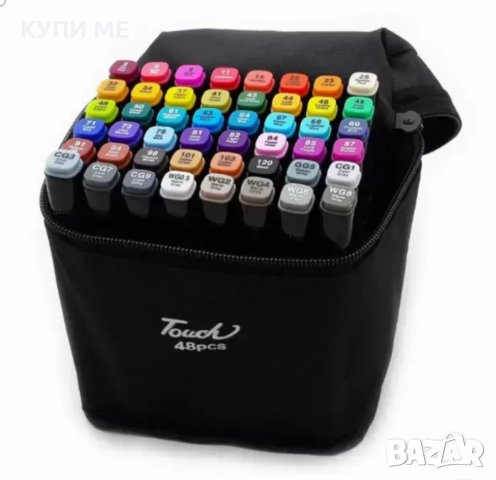 48 броя двустранни цветни маркери с тънък и широк писец TOUCHBOLL в калъф, на алкохолна основа, снимка 8 - Рисуване и оцветяване - 40772392