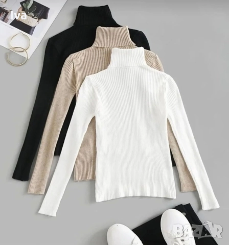 Поло от топъл еластичен плат  –  различни цветове и размери черен, бежов и бял, снимка 2 - Блузи с дълъг ръкав и пуловери - 52068532