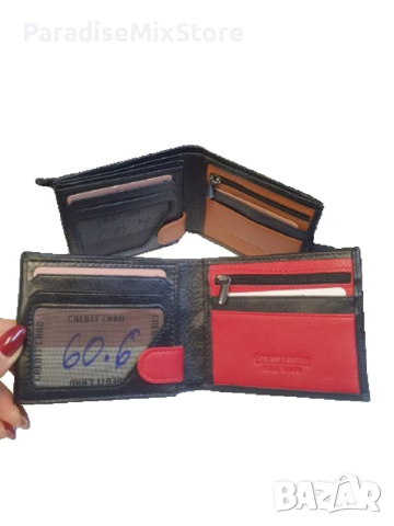 Стилно мъжко портмоне от естествена кожа  Налични цветове: червен;кафяв;черен;