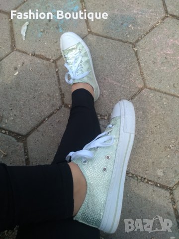 Най-новия модел дамски кецове в зелено с метална шарка на змийска кожа, снимка 6 - Кецове - 37515521