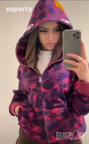 Блуза с качулка суичър суетшърт BAPE A Bathing Ape Purple Camo M L XL лилав, снимка 9 - Суичъри - 28017958