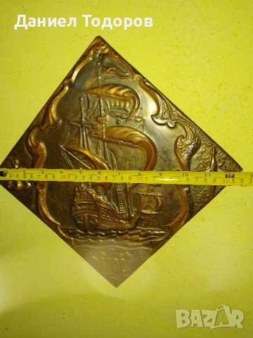 Стара Руска Медна Декоративна Картина , Медно Пано-Кораб, снимка 9 - Картини - 47325144