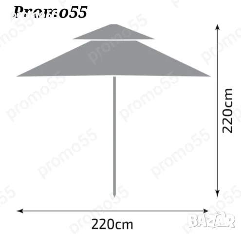 Качествен чадър 220см. с двоен покрив за стабилност при вятър, снимка 10 - Градински мебели, декорация  - 49615173
