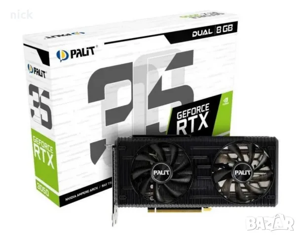 Видеокарта Palit GeForce RTX 3050 Dual с памет 8 GB, тип GDDR6.