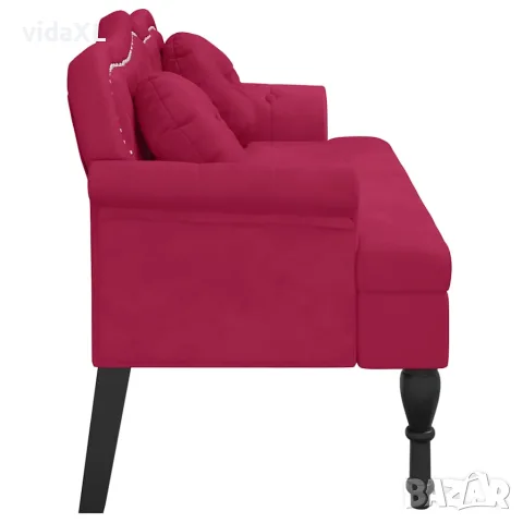vidaXL Пейка с възглавници, виненочервена, 120,5x65x75 см, кадифе, снимка 4 - Дивани и мека мебел - 56147420