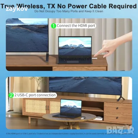 Безжичен HDMI предавател и приемник, Plug & Play HD безжичен удължител, преносим 2.4G/5G, снимка 3 - Друга електроника - 48789794