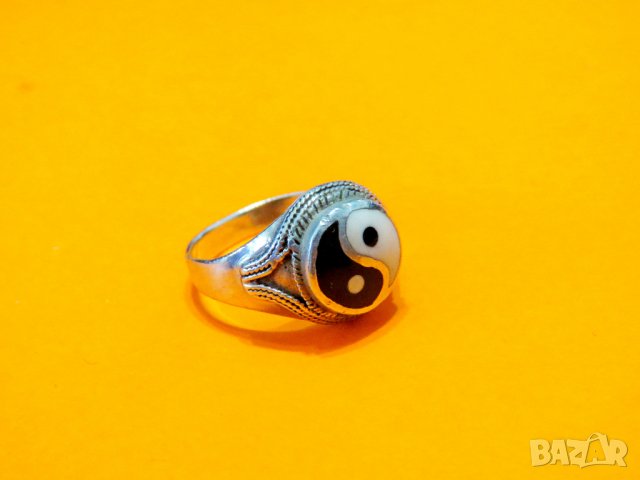 Старинен красив мъжки сребърен пръстен с символът Ин и ЯН  - Балансирай Енергиите сребро