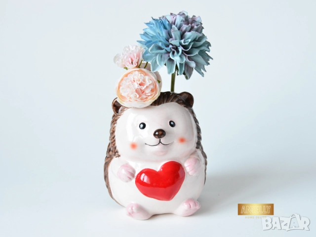 Керамична Саксия Таралеж със Сърце / Декоративна Кашпа за Растения / Подарък за Дете / Кашпа Ежко, снимка 4 - Декорация за дома - 52398832