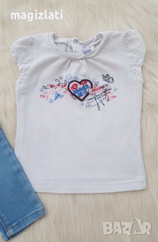 Бебешки дънки Zara и блузка 3-6 месеца, снимка 3 - Панталони и долнища за бебе - 36983073