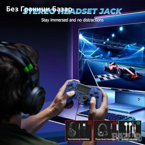 Нов джойстик контролер Bluetooth геймпад за PS4 Slim Pro PC с вибрация и жак 3.5 мм, снимка 7 - Аксесоари - 54131202