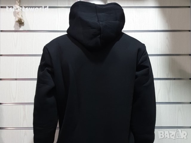 Нов мъжки изчистен черен суичър с качулка и джобчета, снимка 5 - Суичъри - 28302669