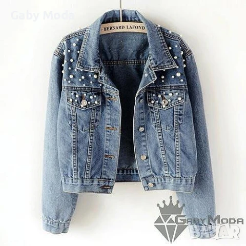 Дънково дамско яке с перли