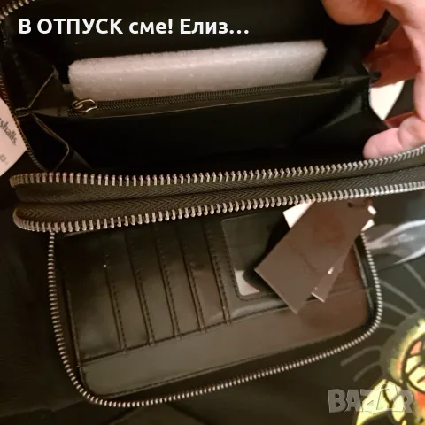 Нова чантичка за ръка, кожена.. с черепи на циповете, ED HARDY оригинал.с етикет, снимка 7 - Чанти - 55828470