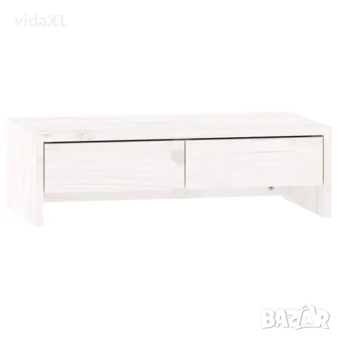 vidaXL Поставка за монитор, бяла, 50x27x15 см, бор масив