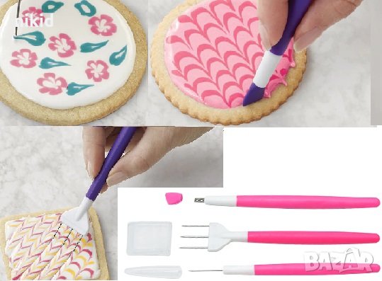3 бр инструмента инструменти сладкарски игла игли за декориране на бисквитки роял айсинг 