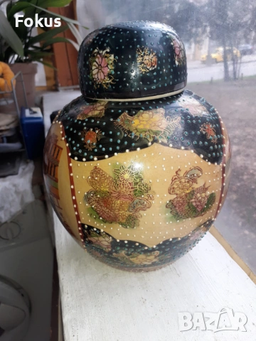 Сатцума Satsuma стара голяма ваза буркан с капак порцелан, снимка 2 - Антикварни и старинни предмети - 53340314