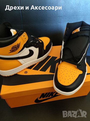 Nike Air Jordan 1 High Yellow Toe Taxi Жълти Кецове Обувки Нови Оригинални Размер 43 Номер Найк, снимка 7 - Кецове - 38038321