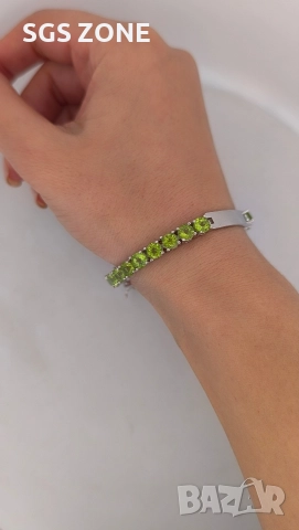 СРЕБЪРНА ГРИВНА 925 С НАТУРАЛЕН ПЕРИДОТ, снимка 14 - Гривни - 52709167