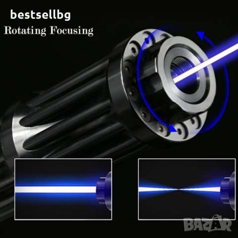 Мощен син акумулаторен лазер пойнтер 5000mW палещ клечка горящ цигара, снимка 4 - Измервателни инструменти - 29084757