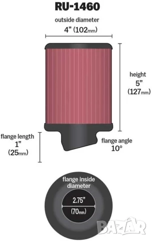 Конусен филтър К&N 70мм, снимка 2 - Аксесоари и консумативи - 51364287