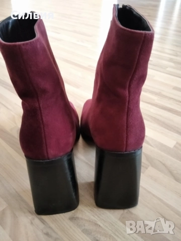 Елегантни боти цвят бордо от естествен велур, снимка 4 - Дамски боти - 51784946