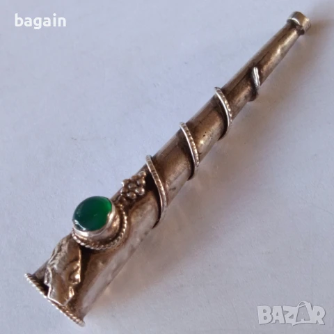 Сребърно цигаре с нефрит., снимка 1