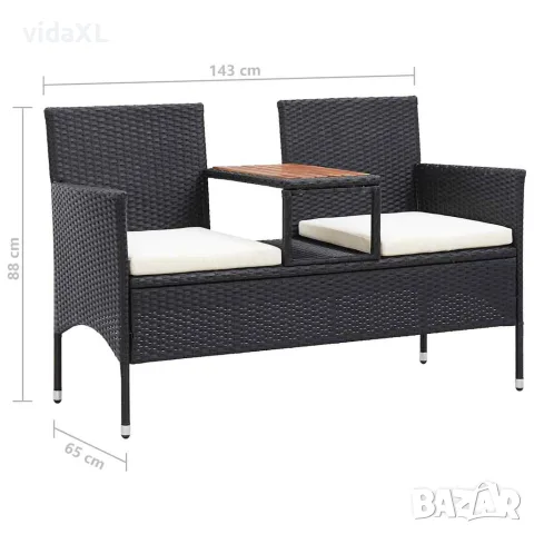 vidaXL 2-местна градинска пейка с маса за чай 143 см полиратан черна, снимка 5 - Градински мебели, декорация  - 56147682