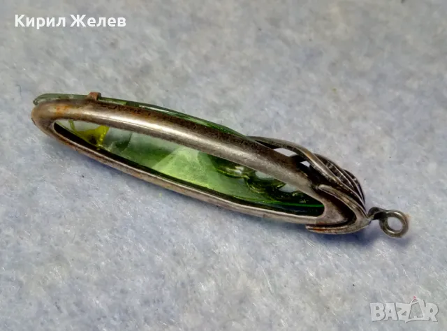 СТАР РУСКИ ДЕБЕЛО ПОСРЕБРЕН МЕЛХИОРЕН МЕДАЛЬОН с ФАСЕТИРАН ЗЕЛЕН КРИСТАЛ ЧАСТ от КОМПЛЕКТ 27519, снимка 11 - Антикварни и старинни предмети - 49917155