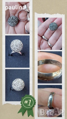 Три различни броя / Сребърен пръстен топка с кристали "Swarovski" / проба 925 и Житен клас , снимка 2 - Пръстени - 26286330