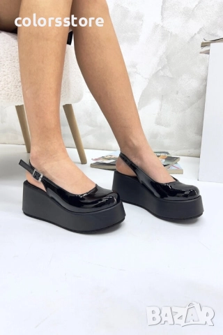 Сандали на платформа - черен лак - HLZ90 