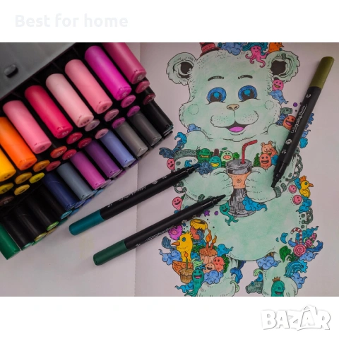 Комплект от 40 акварелни маркера Decotime, 2 върха, Многоцветен , снимка 3 - Други - 53044912