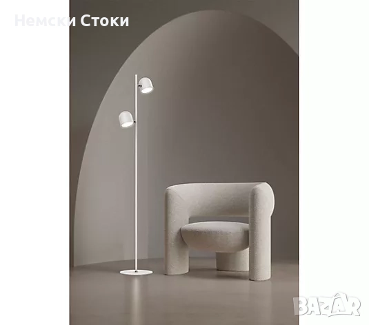 LED подова лампа с 2 крушки, до макс. 450 лумена, плавно димируема, въртящи се на 180° абажури