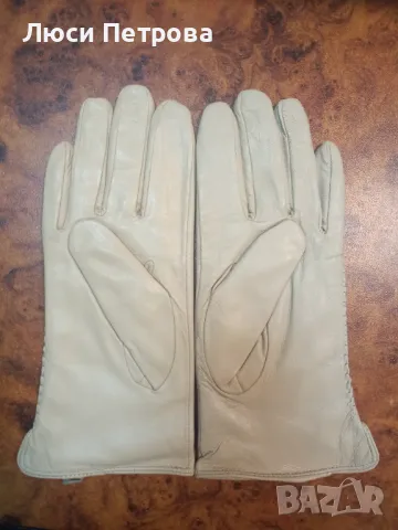 Дамски, стилни, бежови, кожени ръкавици, снимка 2 - Ръкавици - 48699626