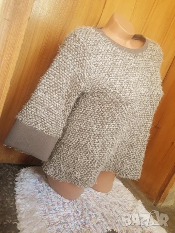 Кафява рошава къса блуза плетиво с 3/4 ръкав М , снимка 2 - Блузи с дълъг ръкав и пуловери - 34252813