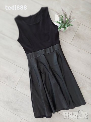 Разпродажба Нова черна рокля с кожа, снимка 1 - Рокли - 40280865