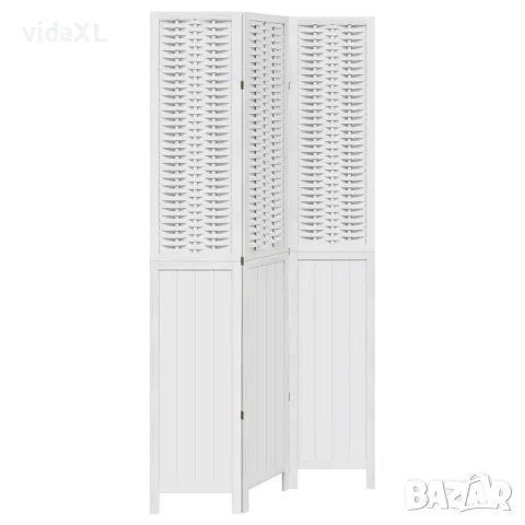 vidaXL Разделител за стая, 3 панела, бял, дърво пауловния масив