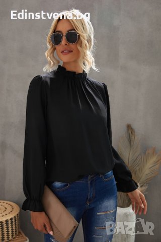 Дамска елегантна блуза в черно с дълъг ръкав, снимка 8 - Блузи с дълъг ръкав и пуловери - 44321297