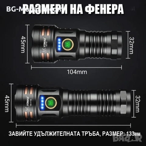 Професионален прожектор 3000 лумена YEMAO Хибриден Лазерен LED USB-C за лов риболов туризъм палатка, снимка 8 - Къмпинг осветление - 54027415