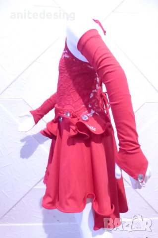 Детска рокля за спортни танци в червен цвят и гол гръб, снимка 6 - Детски рокли и поли - 42805133