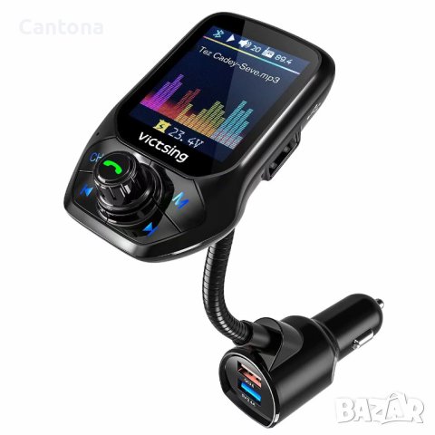 VicTsing Bluetooth FM трансмитер, 1,8" цветен екран, 3 USB, QC3.0, 5 EQ режима, Aux