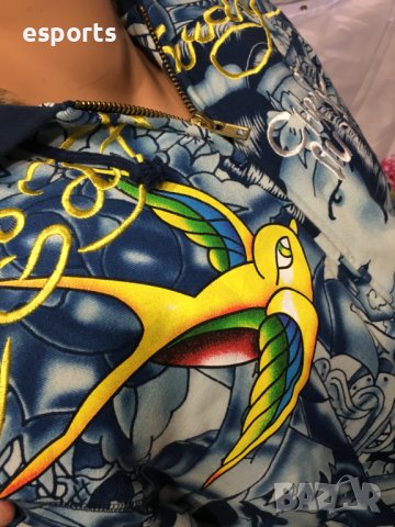 Зимно яке с пух Ed Hardy by Christian Audigier Tatoo Tiger Wolf bird S Small, снимка 10 - Суичъри - 25777992