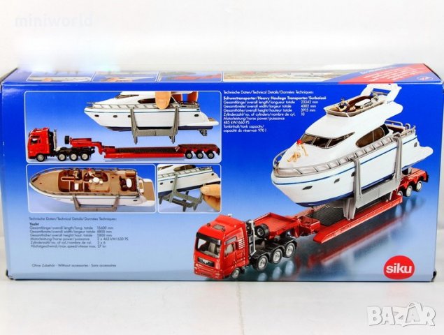 MAN транспортен на яхта, heavy haulage transporter with yacht - мащаб 1:87 на SIKU, снимка 11 - Колекции - 38046095
