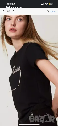 Черна тениска Twinset Actitude, снимка 3 - Тениски - 48936127