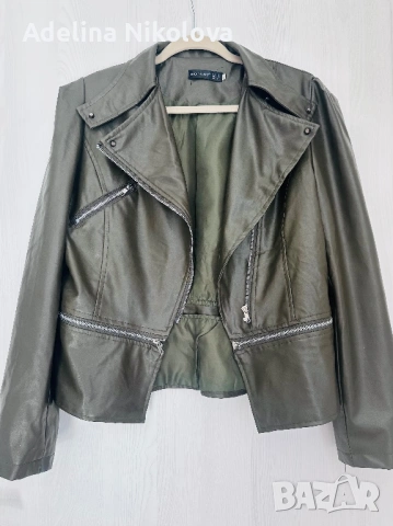 Кожено яке маслено зелен цвят