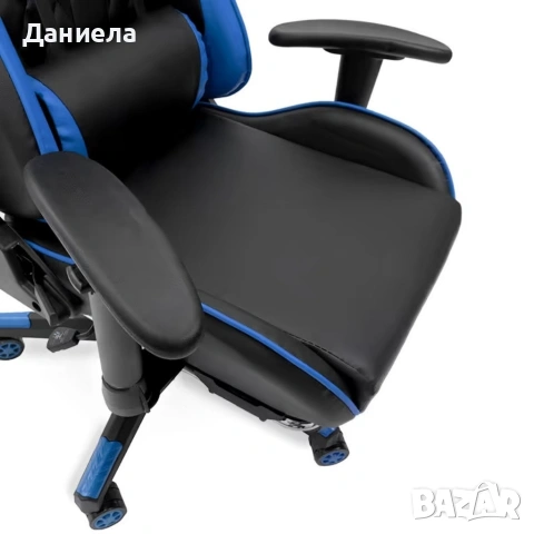 Геймърски стол за релакс с масаж и подложка за крака – син, снимка 6 - Столове - 53237741